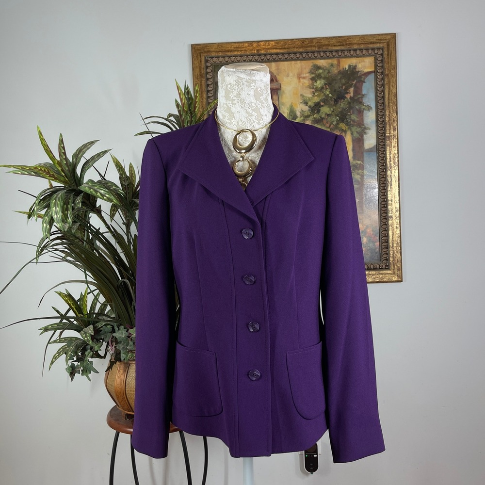 Nygard Collection Blazer Women 8 Purple Triacetate Blend Structured Button Front